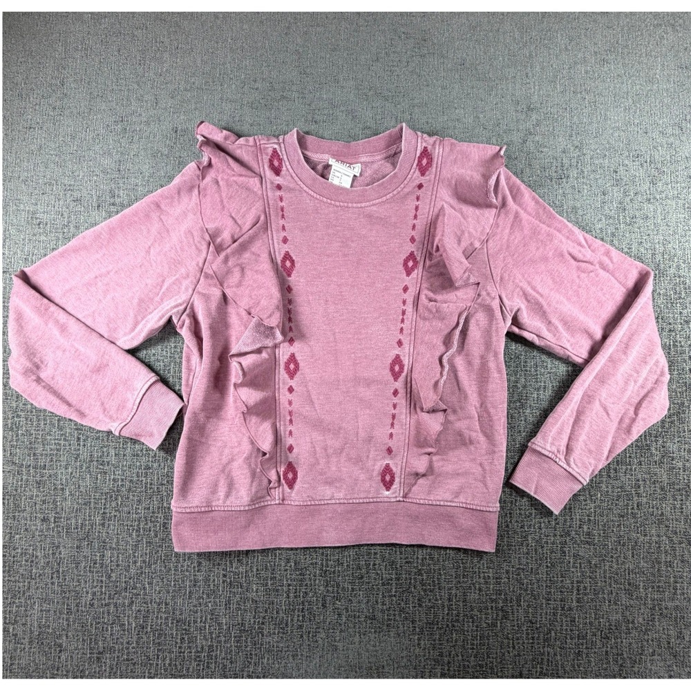 Ariat Womens Small Pink Ruffle Embroidered Southwestern Sweatshirt Mauve